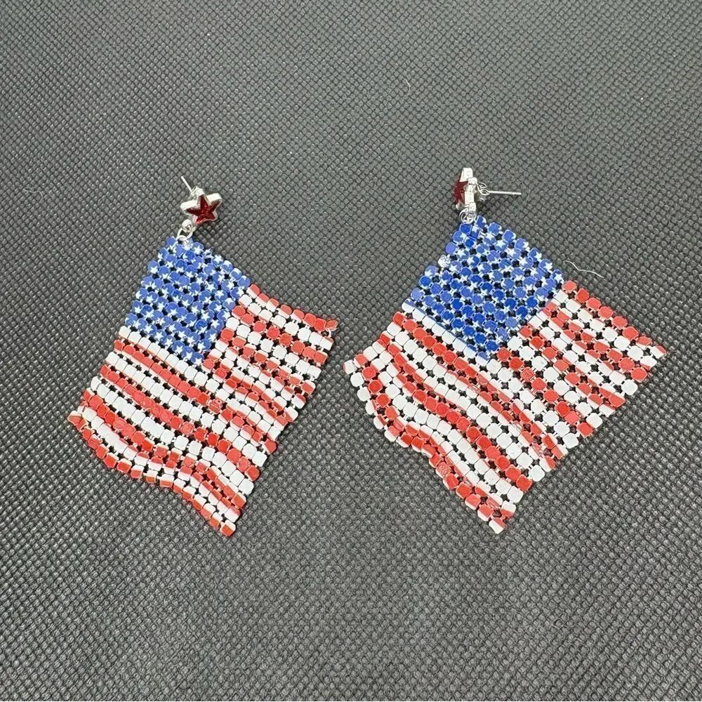 American FlagโRhinestoneโEarrings